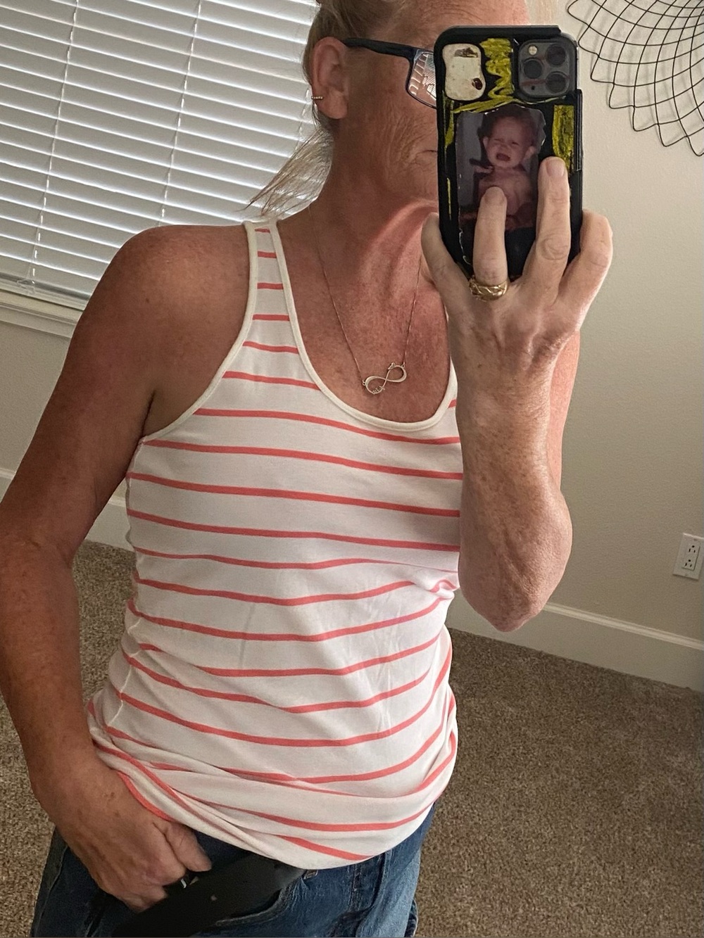 a.n.a White Tank Top with Coral Stripes